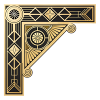 Elegant art deco corner embellishment featuring geometric patterns and intricate designs, perfect for adding touch of sophistication to any project png