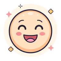cheerful smiling face icon with rosy cheeks and joyful expression, surrounded by decorative stars. This playful design evokes happiness and positivity png