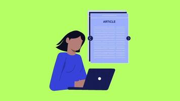 Article writing professional blogger animation isolated on green screen background video