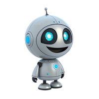 small, smiling robot icon with glowing blue eyes, showcasing friendly design. This character embodies cheerful and futuristic vibe, perfect for various digital applications png