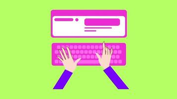 Computer keyboard hands typing animation isolated green screen animation video