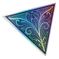 Futuristic holographic design featuring intricate patterns and vibrant colors, creating visually striking triangular shape. This artwork embodies modern aesthetics and creativity png