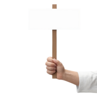 Hand holding empty board on transparent background png