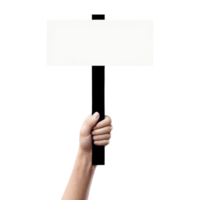 Hand holding empty white board on transparent background png