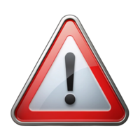 High-quality 3D rendering of a red warning triangle sign with exclamation mark. png