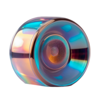3D chrome element in Y2K style, isolated background, liquid holographic metal. Colorful, shiny and reflective object made of glass, metallic finish, speaker. png