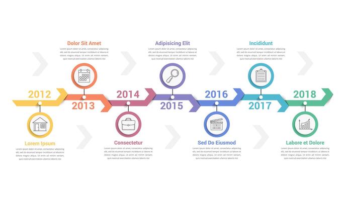 Timeline infographics template with six arrows