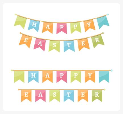 Happy easter bunting, white background