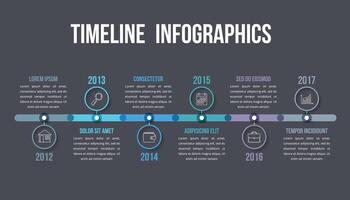 Timeline infographics template, workflow or process diagram, dark background vector