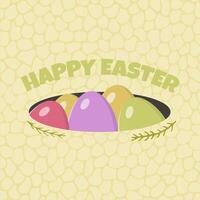 Easter card with eggs. Hare hole with Easter eggs in it. vector