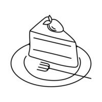 A hand-drawn piece of cake on a plate with a fork. vector