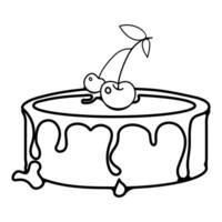 Cake with cherry in hand drawn style.Black and white cake on an isolated background. vector
