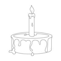 Cake with a candle on an isolated white background hand drawn. vector