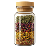 Neatly Arranged Glass Jars Filled with Fragrant Spices and Herbs png