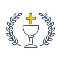 Sacred line art of a chalice and host with a cross in the center vector