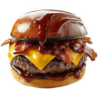 A hamburger with bacon and cheese on it png