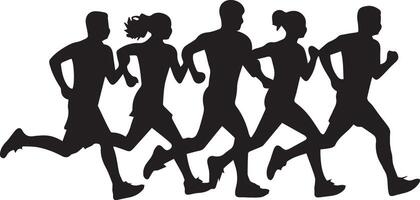 Dynamic Running Silhouette Group in Motion vector