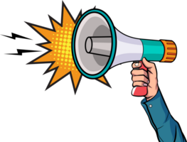 Authority figure calling for attention with a megaphone png