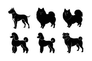 Set of dog breed silhouettes in white background bundle vector