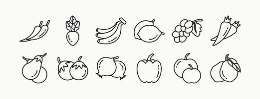 Fruit and vegetables minimalist black outline icon set design vector