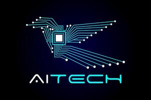 Ai technology logo, bird technology logo, artificial logo, computer chip logo, circuit, software app, digital cyber security, agency studio, data solution, freedom freelancing, electronics icon symbol vector