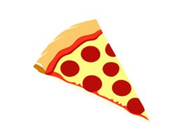 Isolated slice of pizza with salami, with a large crust. Illustration in simple flat style, 3d isometric perspective. png
