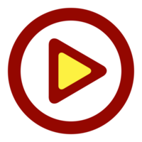 Simple red circular play button with yellow triangular play symbol centered inside, isolated. Clean lines, minimalist design. Instantly recognizable media control icon. png