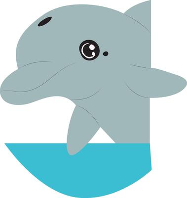 Cute Cartoon Dolphin Ocean Profile peeking