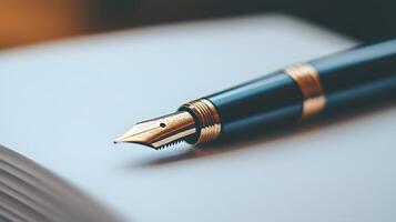 Elegant fountain pen resting on an open notebook page photo