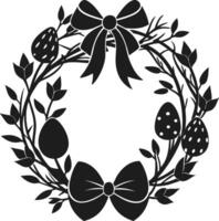 Elegant Easter Wreath with Bow and Eggs - Black Silhouette vector