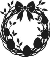 Elegant Easter Wreath Silhouette with Eggs and Bow vector