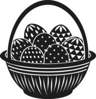 Decorative Easter Basket with Patterned Eggs Silhouette Illustration vector