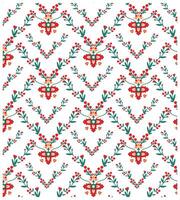A repeating pattern of red and green floral motifs with blue accents on a white background. vector