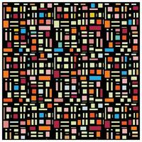 Abstract geometric pattern with colorful rectangles on a black grid background. vector