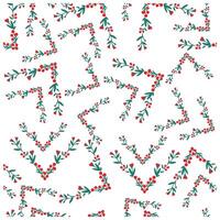 Repeat square print pattern with red berries and green leaves forming chevron shape on a white background. vector