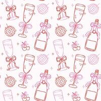 Whimsical Seamless Pattern Champagne Glasses with Bow Hand Drawn Retro Isolated on Background vector