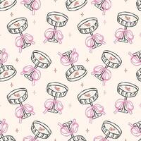 Whimsical Seamless Pattern Coquette Espresso Martini Glass with Bow Hand Drawn Retro Isolated on Background vector