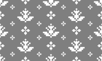 a detailed pattern composed of pixel designs with white flowers square on gray background , design for fabric or various pattern printing works. vector