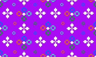 a detailed pattern composed of pixel designs with colorful square shape on purple background , design for fabric or various pattern printing works. vector