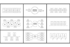 Set Doodle concept for infographic with 2, 4, 5, 6, 8 steps, parts or processes. Template for web on a background. vector