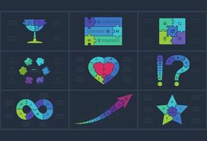 Set puzzle concept for infographic with 3, 4, 5. 6, 8 steps, parts or processes. Template for web on a background. vector