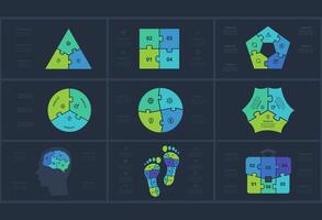 Set puzzle concept for infographic with 3, 4, 5, 6, 8 steps, parts or processes. Template for web on a background. vector