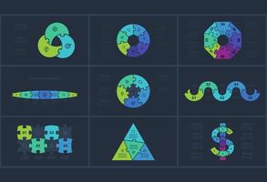 Set puzzle concept for infographic with 3, 4, 5, 7, 8 steps, parts or processes. Template for web on a background. vector
