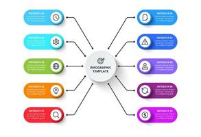 Business data visualization. Process chart. Elements of graph, diagram with 10 steps, options, parts or processes vector