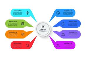 Business data visualization. Process chart. Elements of graph, diagram with 8 options, parts or processes vector
