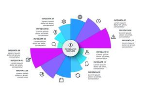 Business data visualization. Process chart. Elements of graph, diagram with 12 steps, options, parts or processes vector