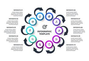 Process chart. Elements of graph, diagram with 10 steps, options, parts or processes vector