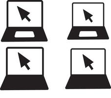 computer and mouse arrow, Black laptop with tick and cross icons, vector