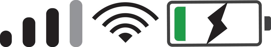 Battery signal and Wi-Fi icon symbol black and white icons pack. Mobile phone signal, wi-fi, battery icon, Icon for design vector