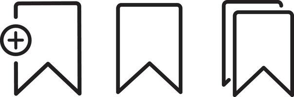 Bookmark outline icons. Save, label, tag, Pixel Perfect. For Mobile and Web vector
